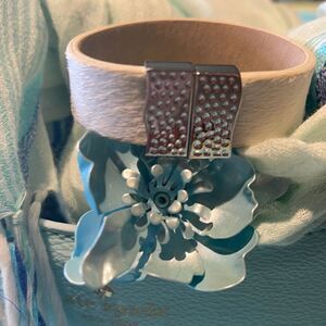 Haley White & Silver Magnetic Clasp Rustic Cuff